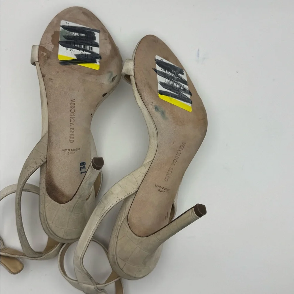 Veronica Beard Darcelle Croco Ankle-Strap Sandals Beige‎ Heels Sz 6.5